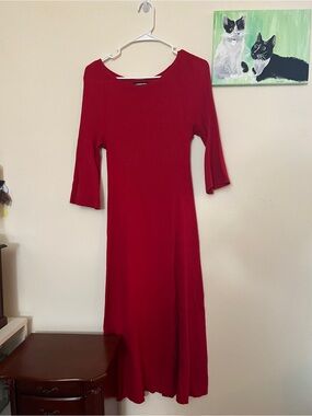 Women's 3Q Sleeve Rib Flounce Sweater Dress